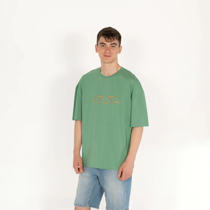 Oversized World Baskılı Unisex Yeşil T-Shirt