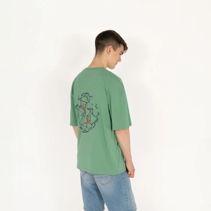 Oversized World Baskılı Unisex Yeşil T-Shirt