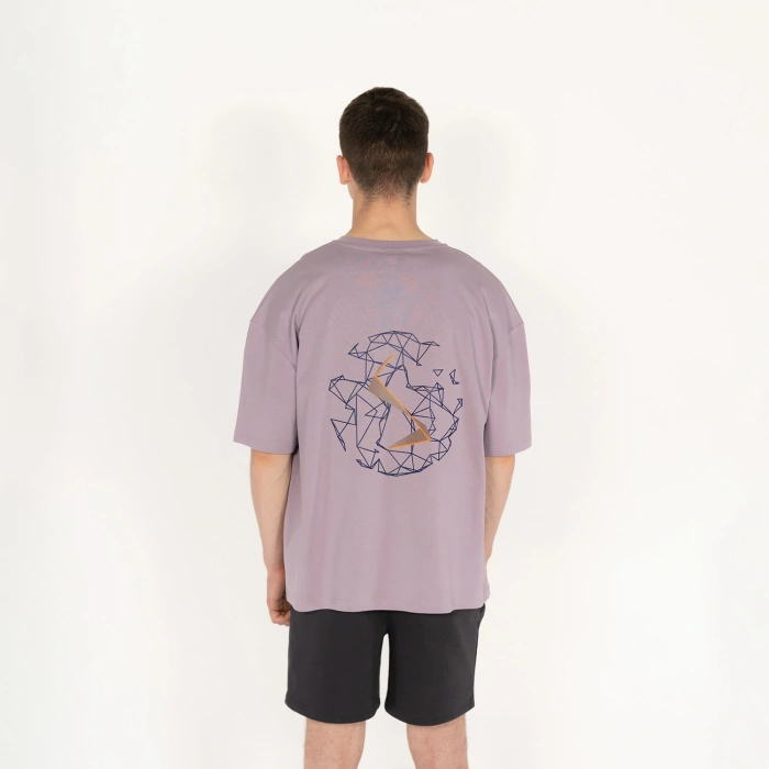Oversized World Baskılı Unisex Lila T-Shirt