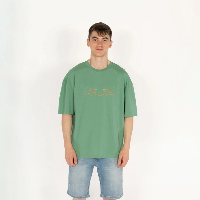 Oversized World Baskılı Unisex Yeşil T-Shirt
