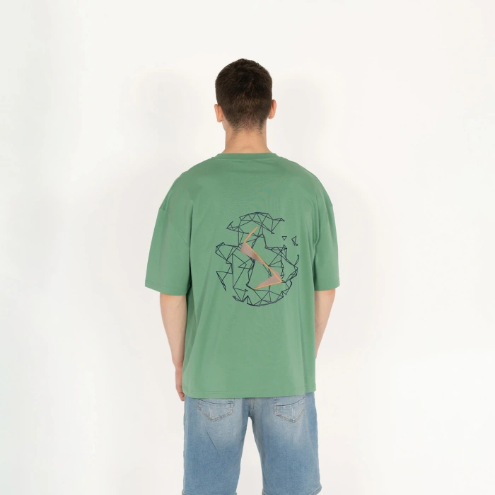 Oversized World Baskılı Unisex Yeşil T-Shirt