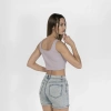 Geniş Askılı Nakışlı Kaşkorse Kadın Lila Crop