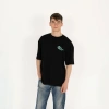 Oversized SQL Baskılı Erkek Siyah T-Shirt