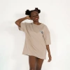 Oversized SQL Baskılı Unisex Bej T-Shirt
