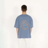 Oversized World Baskılı Erkek İndigo T-Shirt