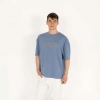 Oversized World Baskılı Erkek İndigo T-Shirt