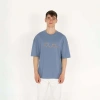 Oversized World Baskılı Erkek İndigo T-Shirt