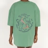 Oversized World Baskılı Unisex Yeşil T-Shirt