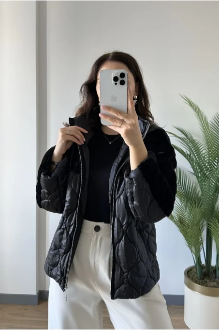 M09 Kapüşonlu Kapitone Mont SİYAH