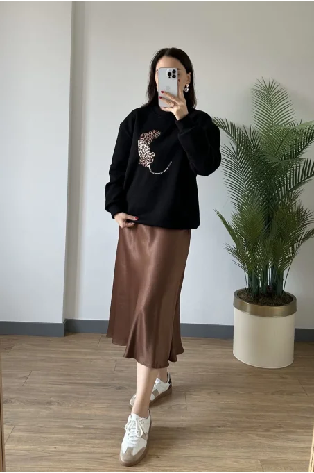 8377 Leopar Sweatshırt SİYAH