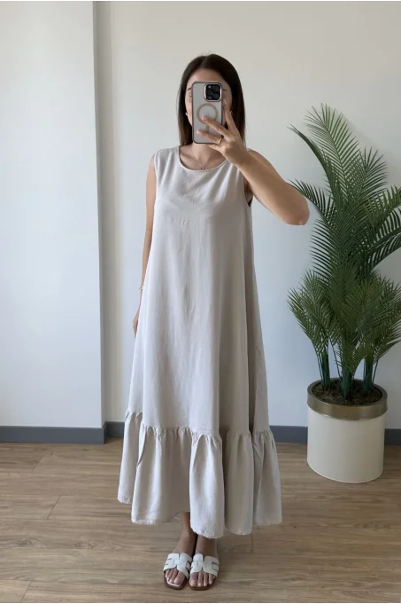 CRE047 1621 Eteği Fırfırlı Elbise TAŞ