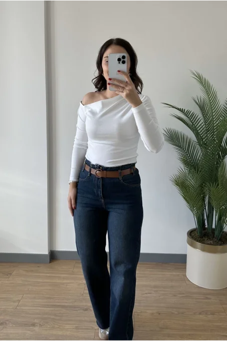 K001 16130 Çapraz Yakalı Uzun Kol Tshırt BEYAZ