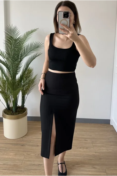 4866 Önü Yırtmaçlı Etek SİYAH