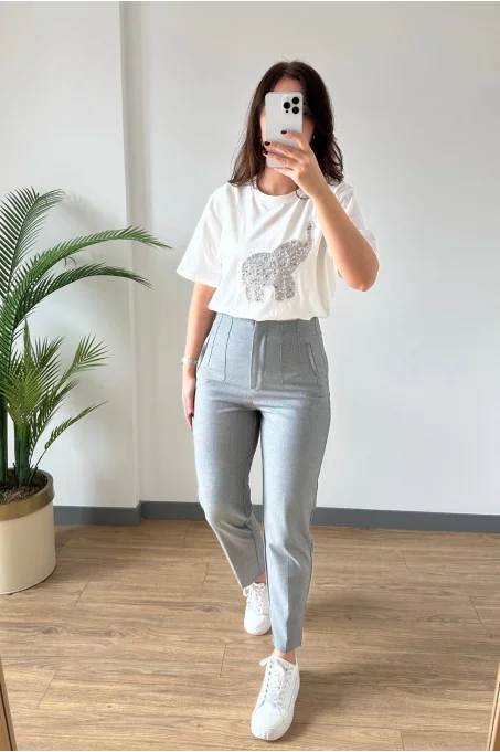 K001 5113 Önü Filotalı Pantolon GRİ