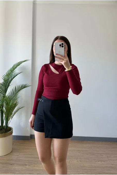 5195 Bel Kemer Detay Şort Etek SİYAH