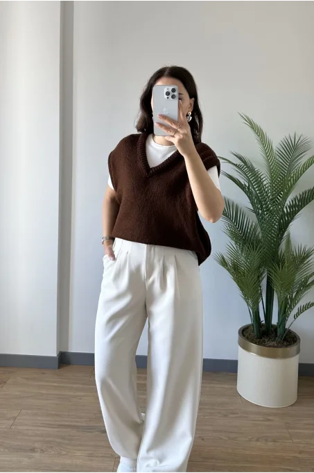 TS231011 Düz V Yaka Süveter BORDO