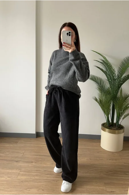 71211 Beli Lastikli Kadife Pantolon SİYAH