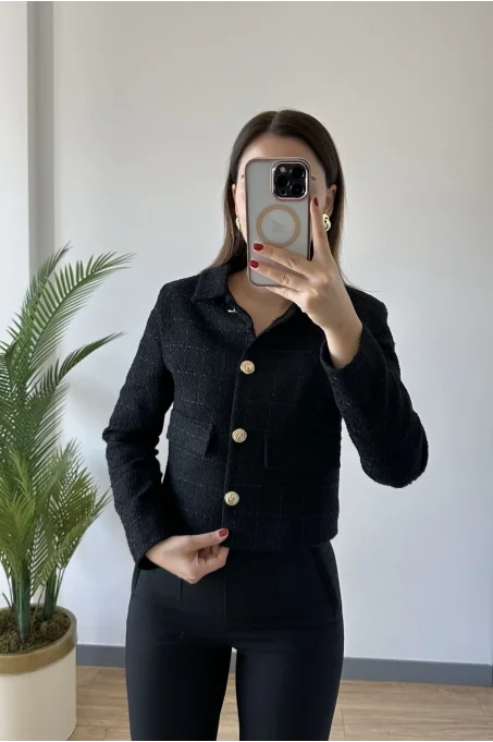 S4014 02014 Tüvit Kısa Ceket SİYAH