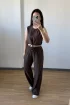 00468 Boncuk Detaylı Bluz Pantolon Takım KAHVE