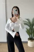 60252 Bardot Yaka Kol Yırtmaç Detay Fermuarlı Hırka EKRU