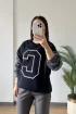 QZ008 1710007 Keçe Baskı Detaylı Sweatshirt LACİVERT