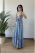M36095 Desenli İp Askılı ELbise MAVİ