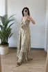M36095 Desenli İp Askılı ELbise YAĞ YEŞİLİ