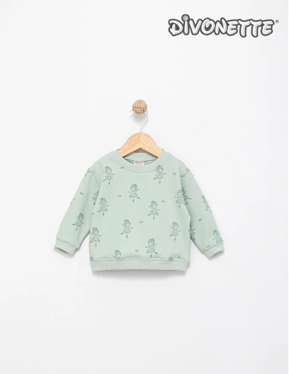 Kız Bebek Yeşil Renk Balerin Baskılı Sweat