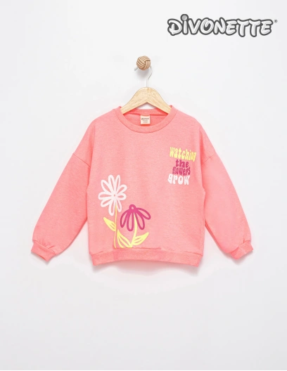 Kız Çocuk N.Pembe Renk Flower Baskılı Sweat