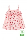 Kız Çocuk Pembe İp Askılı %100 Pamuk Yazlık Çilek Desenli Fırfırlı Bluz