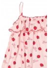 Kız Çocuk Pembe İp Askılı %100 Pamuk Yazlık Çilek Desenli Fırfırlı Bluz