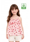 Kız Çocuk Pembe İp Askılı %100 Pamuk Yazlık Çilek Desenli Fırfırlı Bluz