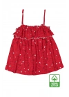 Kız Çocuk Kırmızı İp Askılı %100 Pamuk Yazlık Kalp Desenli Fırfırlı Bluz