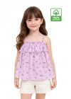 Kız Çocuk Lila İp Askılı %100 Pamuk Yazlık Kalpli Yazı Desenli Fırfırlı Bluz