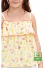Kız Çocuk Sarı İp Askılı %100 Pamuk Yazlık Çiçek Desenli Fırfırlı Bluz