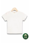 Çocuk Ekru Tişört %100 Pamuk Basic Kısa Kollu Bisiklet Yaka Kız Erkek Unisex Yazlık T-shirt