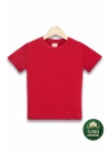 Çocuk Kırmızı Tişört %100 Pamuk Basic Kısa Kollu Bisiklet Yaka Kız Erkek Unisex Yazlık T-shirt
