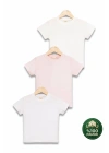 Çocuk 3lü Tişört Seti Beyaz Pembe Ekru %100 Pamuk Basic Kısa Kollu Kız Erkek Yazlık T-shirt