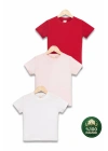 Çocuk 3lü Tişört Seti Beyaz Pembe Kırmızı %100 Pamuk Basic Kısa Kollu Kız Erkek Yazlık T-shirt