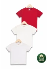 Çocuk 3lü Tişört Seti Beyaz Ekru Kırmızı %100 Pamuk Basic Kısa Kollu Kız Erkek Yazlık T-shirt