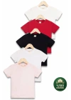 Çocuk 5li Tişört Seti Siyah Beyaz Ekru Pembe Kırmızı %100 Pamuk Basic Kısa Kollu Kız Erkek T-shirt