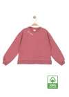 Kız Çocuk Kontrast Dikişli Yazı Baskılı %100 Pamuk Pembe Sweatshirt - Süs Dikişli Çocuk Sweat