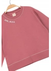 Kız Çocuk Kontrast Dikişli Yazı Baskılı %100 Pamuk Pembe Sweatshirt - Süs Dikişli Çocuk Sweat