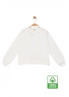 Kız Çocuk Kontrast Dikişli Yazı Baskılı %100 Pamuk Ekru Sweatshirt - Süs Dikişli Çocuk Sweat