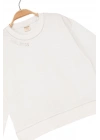 Kız Çocuk Kontrast Dikişli Yazı Baskılı %100 Pamuk Ekru Sweatshirt - Süs Dikişli Çocuk Sweat