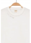 Kız Çocuk Kontrast Dikişli Yazı Baskılı %100 Pamuk Ekru Sweatshirt - Süs Dikişli Çocuk Sweat