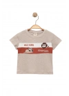 Erkek Çocuk İnce Yazlık %100 Pamuk Kısa Kollu Aslan Desenli Erkek Bebek Ekru T-shirt