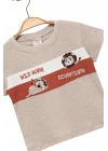 Erkek Çocuk İnce Yazlık %100 Pamuk Kısa Kollu Aslan Desenli Erkek Bebek Ekru T-shirt