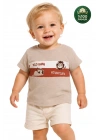 Erkek Çocuk İnce Yazlık %100 Pamuk Kısa Kollu Aslan Desenli Erkek Bebek Ekru T-shirt