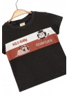 Erkek Çocuk İnce Yazlık %100 Pamuk Kısa Kollu Aslan Desenli Erkek Bebek Füme T-shirt